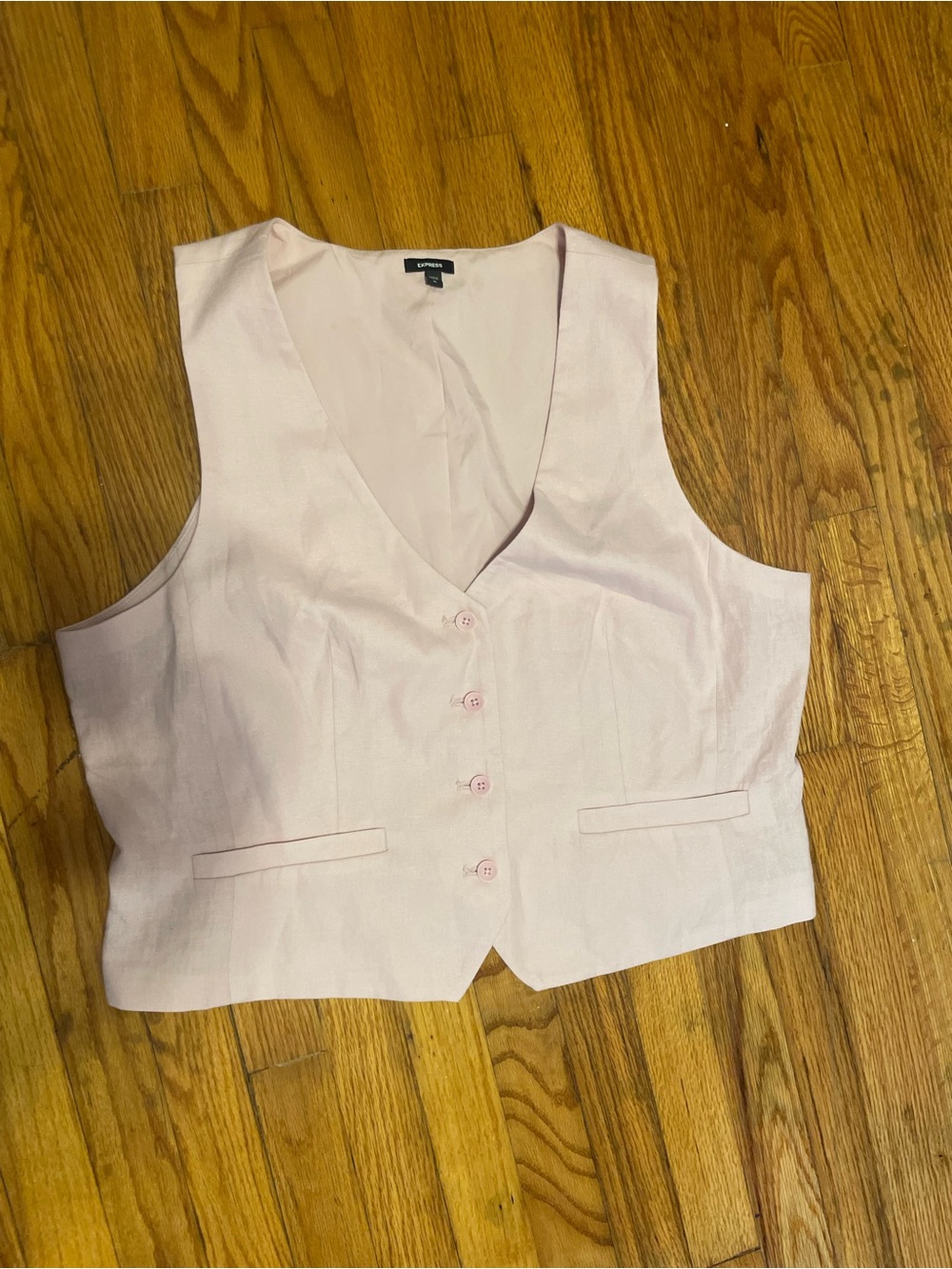 Express Light Pink Button-Front Vest - Picture 2 of 5